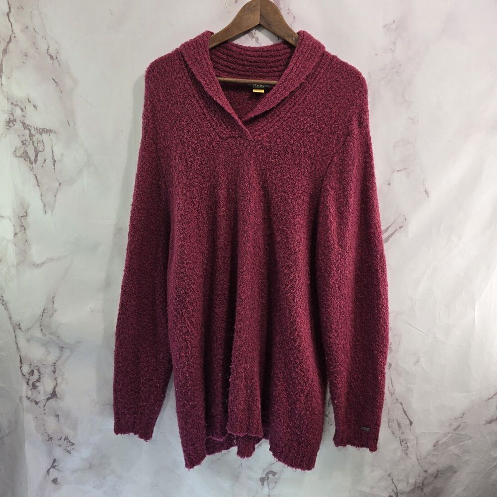Cabelas Sweater Women 2X Red Pink Wool Blend Cowl Shawl V Neck Slouchy